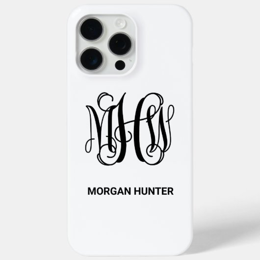 Coques Case-Mate iPhone Noir 3 Initiale Vigne Monogramme DIY BG (Verso)