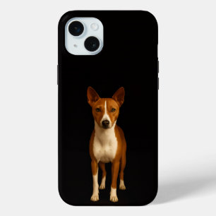 Coque iPhone 15 Mini Noir 4 Luxe, Chien Basenji Classe iPhone 15 Plus