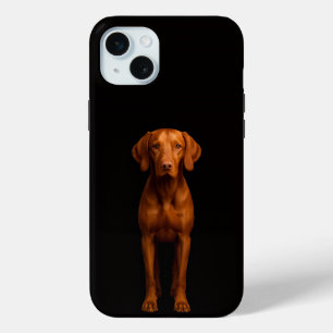Coque iPhone 15 Mini Noir 4 Luxe, Chien Vizsla Agile iPhone 15 Plus