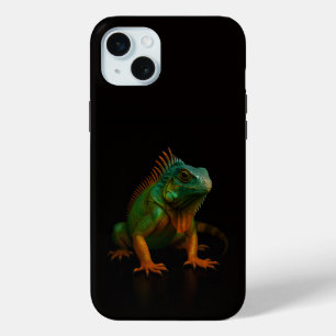 Coque iPhone 15 Mini Noir 4 Luxe, Iguane Vert