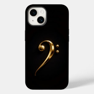 Coque Pour iPhone 14 Noir 4 Luxe iPhone 14 Mate, Clé de Sol Dorée
