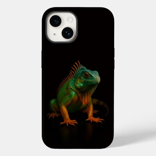 Coques Case-Mate iPhone Noir 4 Luxe iPhone 14 Mate, Iguane Vert (Verso)