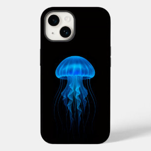 Coque Pour iPhone 14 Noir 4 Luxe iPhone 14 Mate, Méduse Bleu Néon