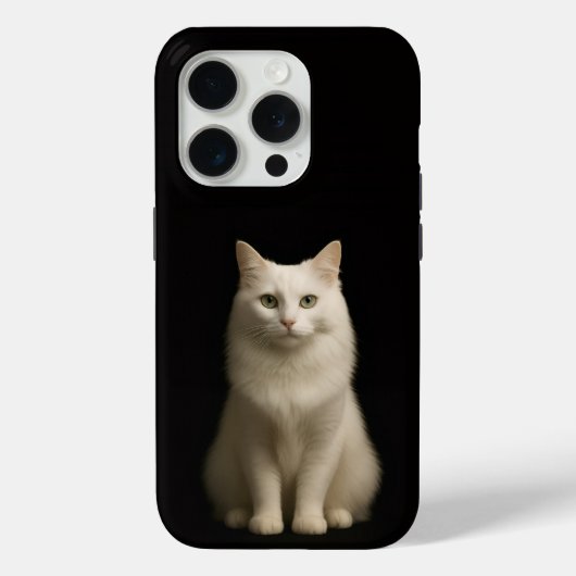 Coques Case-Mate iPhone Noir 4 Luxe iPhone 15 Pro Mate, Chat Angora (Verso)