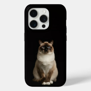 Coque iPhone 15 Pro Noir 4 Luxe iPhone 15 Pro Mate, Chat Birman