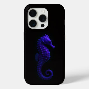 Coque iPhone 15 Pro Noir 4 Luxe iPhone 15 Pro Mate, Hippocampe Violet