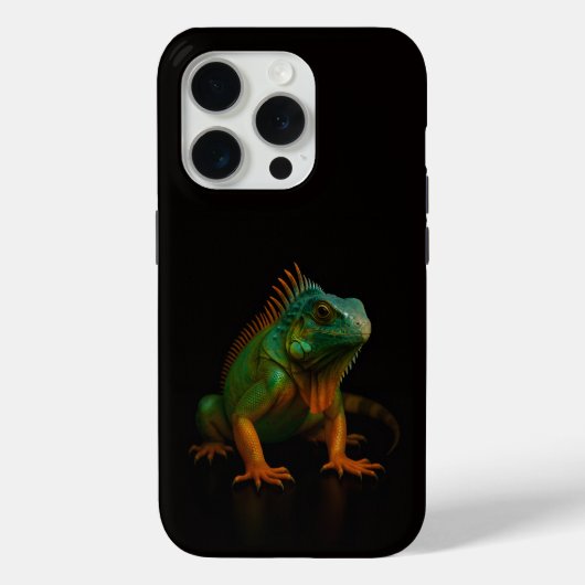 Coques Case-Mate iPhone Noir 4 Luxe iPhone 15 Pro Mate, Iguane Vert (Verso)