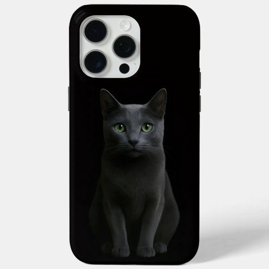 Coques Case-Mate iPhone Noir 4 Luxe iPhone 15 Pro Max, Chat Bleu Russe (Verso)