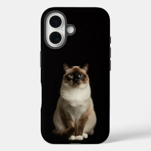 Coques iPhone 16 Noir 4 Luxe iPhone 16 Mate, Chat Birman