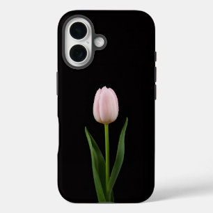 Coques iPhone 16 Noir 4 Luxe iPhone 16 Mate, Tulipe Rose Pâle