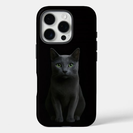 Coques Case-Mate iPhone Noir 4 Luxe iPhone 16 Pro, Chat Bleu Russe (Verso)