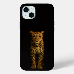 Coque iPhone 15 Mini Noir 4 Luxe, Léopard Majestueux iPhone 15 Plus