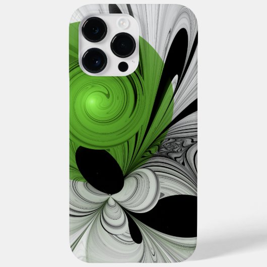 Coques Case-Mate iPhone Noir Abstrait et blanc avec art fractal vert (Verso)