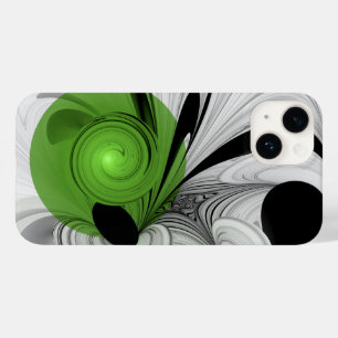 Coque Pour iPhone 14 Noir Abstrait et blanc avec art fractal vert
