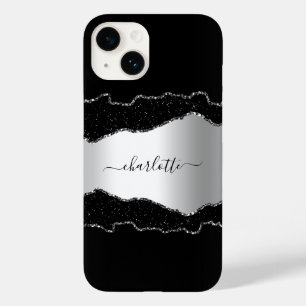 Coque Pour iPhone 14 Noir argenté en marbre