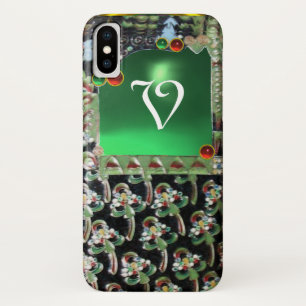 Case-Mate iPhone Case NOIR ART VERT NOUVEAU MONOGRAM EN PIERRE GEMME Éme