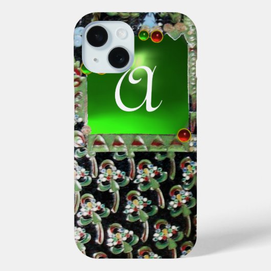 Coques Case-Mate iPhone NOIR ART VERT NOUVEAU MONOGRAM EN PIERRE GEMME Éme (Verso)
