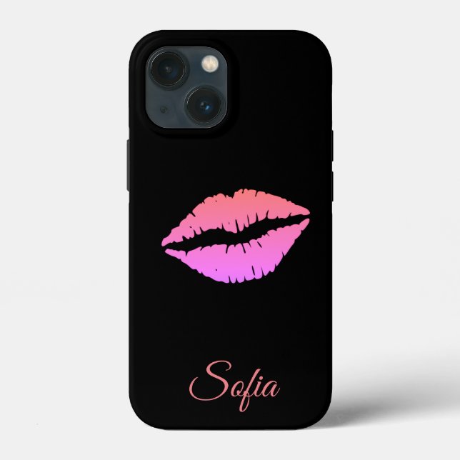Coques Case-Mate iPhone Noir avec lèvres iphone nom de personnalisation co (Verso)