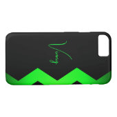 Coques Case-Mate iPhone Noir avec Lime Green Zigzag Nom personnalisé (Dos (Horizontal))
