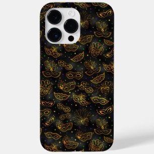 COQUE POUR POUR iPhone 14 PRO MAX NOIR AVEC MASQUES MARDI GRAS D'OR