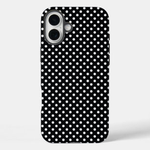 Coques iPhone 16 Plus Noir avec pois blancs