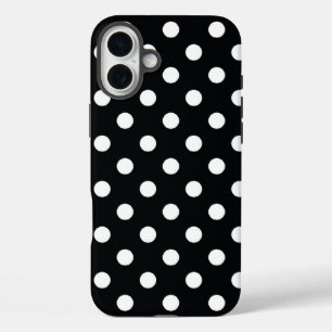 Coques iPhone 16 Plus Noir avec pois blancs
