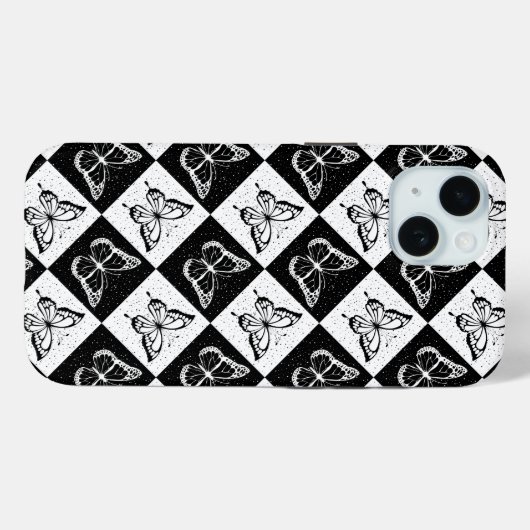 Coques Case-Mate iPhone Noir blanc À damiers conception papillon (Verso (horizontal))