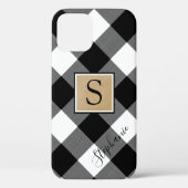 Coques Case-Mate iPhone Noir Blanc Buffalo Plaid Monogramme Nom du script (Verso)