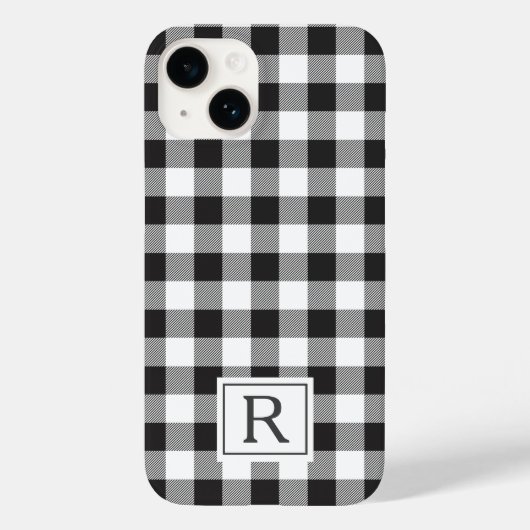 Coques Case-Mate iPhone Noir Blanc Buffle Vérifier Monogramme personnalisé (Verso)