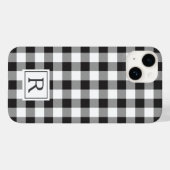 Coques Case-Mate iPhone Noir Blanc Buffle Vérifier Monogramme personnalisé (Verso (horizontal))