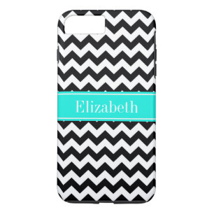 Etui iPhone Case-Mate Noir Blanc Chevron Zig Zag Brt Aqua Nom Monogramme