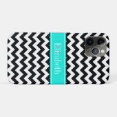 Coques Case-Mate iPhone Noir Blanc Chevron Zig Zag Brt Aqua Nom Monogramme (Dos (Horizontal))