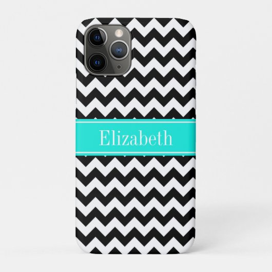 Coques Case-Mate iPhone Noir Blanc Chevron Zig Zag Brt Aqua Nom Monogramme (Dos)