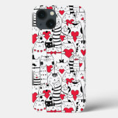 Coques Case-Mate iPhone Noir Blanc Cute Chat Coeur Rouge (Verso)