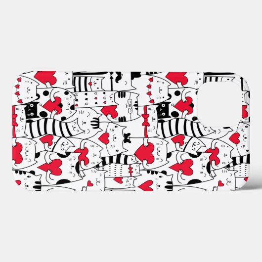 Coques Case-Mate iPhone Noir Blanc Cute Chat Coeur Rouge (Verso (horizontal))