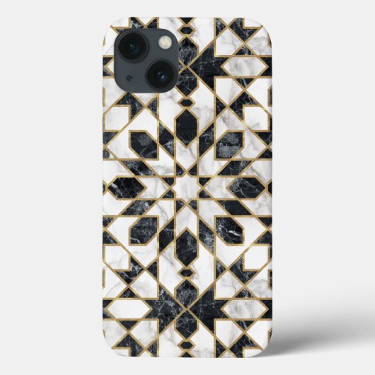 Coques Case-Mate iPhone Noir & Blanc Faux Gold Marbre Marbre Marocain Mosa (Verso)