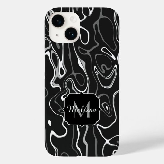 Coques Case-Mate iPhone Noir blanc gris damas tourbillons abstraits Monogr (Verso)