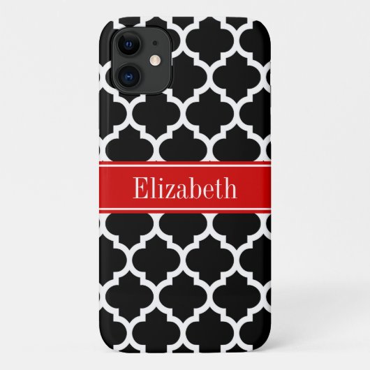 Coques Case-Mate iPhone Noir Blanc Marocain #5 Nom Rouge Monogramme (Dos)