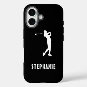 Coques iPhone 16 Noir Blanc Nom Femme Joueuse Golf Golfing Golfing