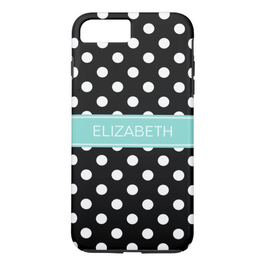 Coques Case-Mate iPhone Noir Blanc Pois #2 Turquoise Nom Monogramme (Dos)