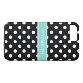 Coques Case-Mate iPhone Noir Blanc Pois #2 Turquoise Nom Monogramme (Dos (Horizontal))