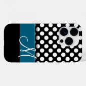 Coques Case-Mate iPhone Noir blanc Polka Motif bleu Monogramme (Verso (horizontal))