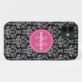 Coques Case-Mate iPhone Noir blanc rose victorien Damask Monogramme (Dos (Horizontal))