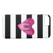 Coques Case-Mate iPhone Noir + Blancs Aquarelle Coeur Monogramme (Dos (Horizontal))