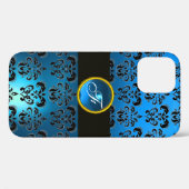 COQUES Case-Mate iPhone NOIR BLEU DAMASK GEM STONE MONOGRAM (Verso (horizontal))