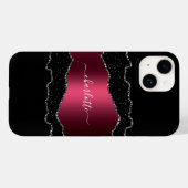 Coques Case-Mate iPhone Noir bordeaux agate marbre nom script (Verso (horizontal))