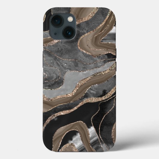 Coques Case-Mate iPhone Noir Brown marbre Agate or Parties scintillant Gla (Verso)