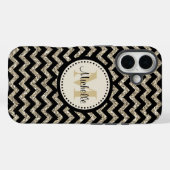 Coques Case-Mate iPhone Noir Chevron Silver Monogramme or (Verso (horizontal))