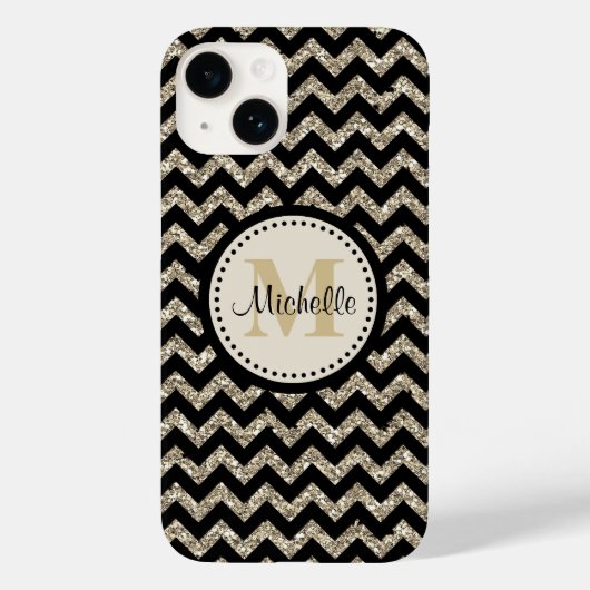 Coques Case-Mate iPhone Noir Chevron Silver Monogramme or (Verso)