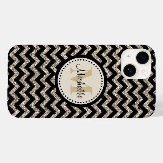 Coques Case-Mate iPhone Noir Chevron Silver Monogramme or (Verso (horizontal))